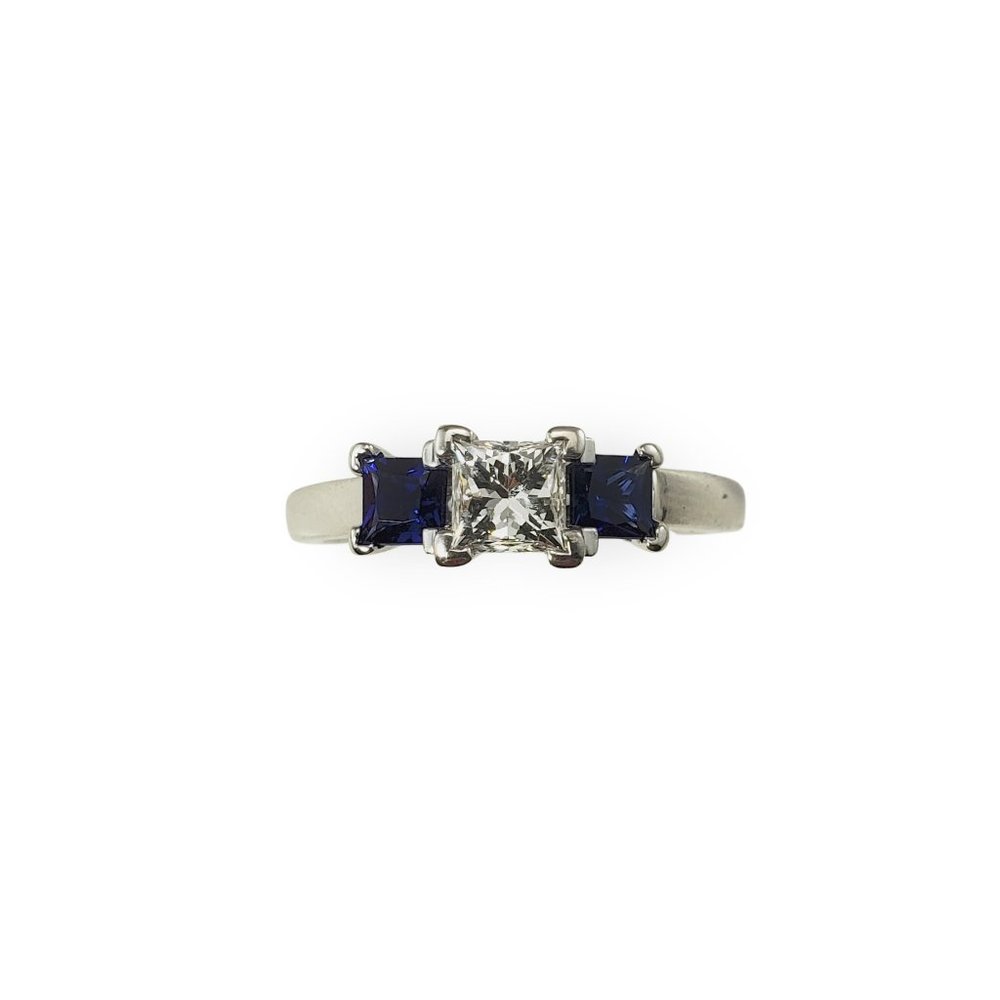 Vintage 14 Karat White Gold Diamond and Sapphire Ring Size 7 #11660